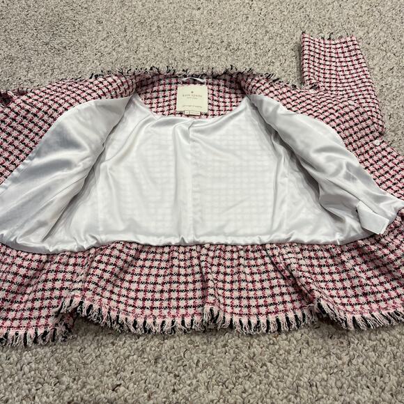 Kate Spade Peplum Tweed Blazer Jacket Sz 6 Feminine Preppy Pink White Casual - Picture 6 of 9